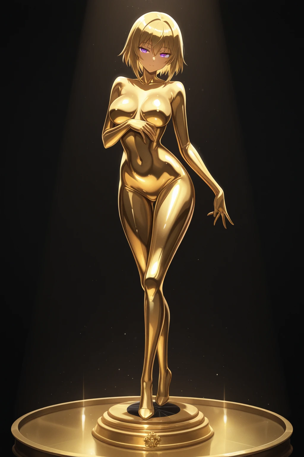 1girl, beauty, gold figure, high heels, (perfect hourglass figure:0.5), (ankle wearing jewelry), (breast grab:1.2), walking in the palace, red curtain, carpet, looking at viewer, (photorealistic:1.4), <lora:GoldenPowder_v1:1>, <lora:bodychainV2:0.5>