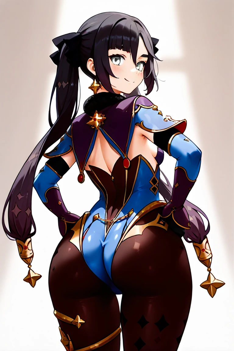 Masterpiece, best quality, absurdres, 1girl, beautiful legs, menat_holiday, light smile, dark skin, Green eyes, egyptian, bob cut, red dress, (black hood), black gloves,(shiny thighs),, , bare shoulders,sexy thighs,(((beautiful leg))),((solo)),panty shot,evil smile,from behind,back shot,ass,ass focus,close up,in bedroom,upskirt