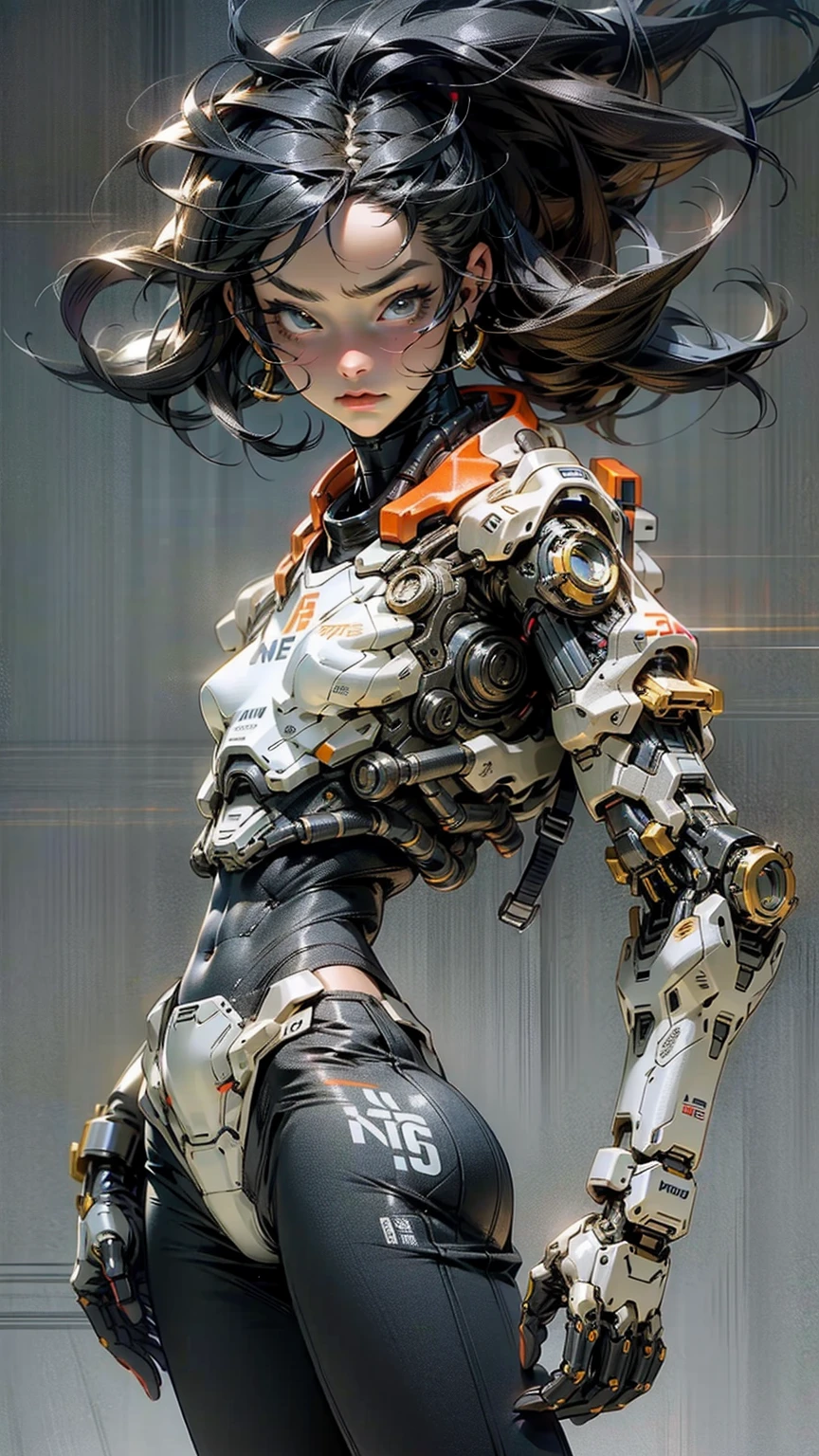 Beautiful cybernetic girl looking at camera underwear detailed muscles realistic masterpiece