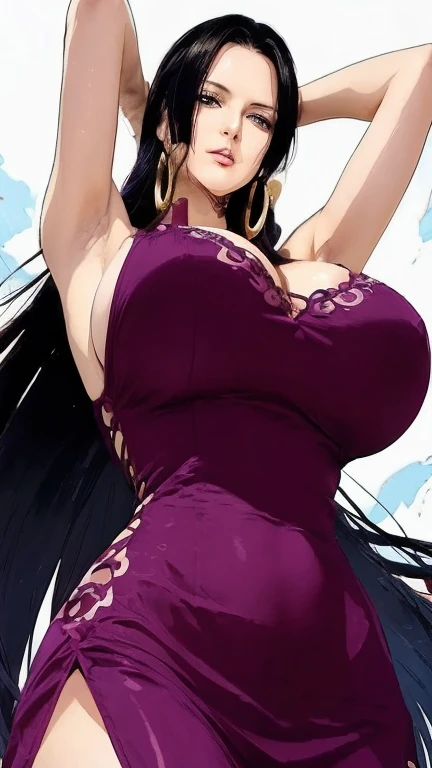 masterpiece, Highest quality, High resolution, she1, (Hair above the eyes:1.1), , Big Breasts, Cleavage, Thick hips,長髪Black Hair Black Hair mysterious Ahegao Sex slave