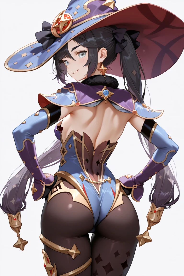 "(masterpiece), best quality,
1girl, (80s anime style:1.5), (eyelashes:1.5),
(intricate high detailed body:1.2),
black hair,
(hair between eyes:1.2), (twintails, drill hair:1.1),
brown eyes,
(huge breasts:1.2),
(detailed pupils:1.1),
happy, smile,
(frilled leotard:1.2),
(knight armor, armored boots, capelet:1.2),
sleeve, hair ornament,
standing, looking back,
(full body, back view, ass focus:1.2),
(simple white background:1.3)"
