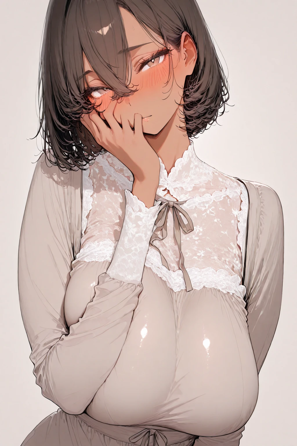 (1 person、solo), Beautiful woman, (Anatomically perfect body), Slender、(Tight-fitting turtleneck sweater, detailed panty), (Lying on the bed), (legs up), (Pussy juice:1.1), 18-year-old、(Look to the side)、(Highest quality)、Detailed beautiful eyes、Black Hair, short hair, bedroom、(8k, High resolution)、(shy:1.2)、Mid-chest, (steam:1.1), erect nipples、(embarrassed:1.4)、From above