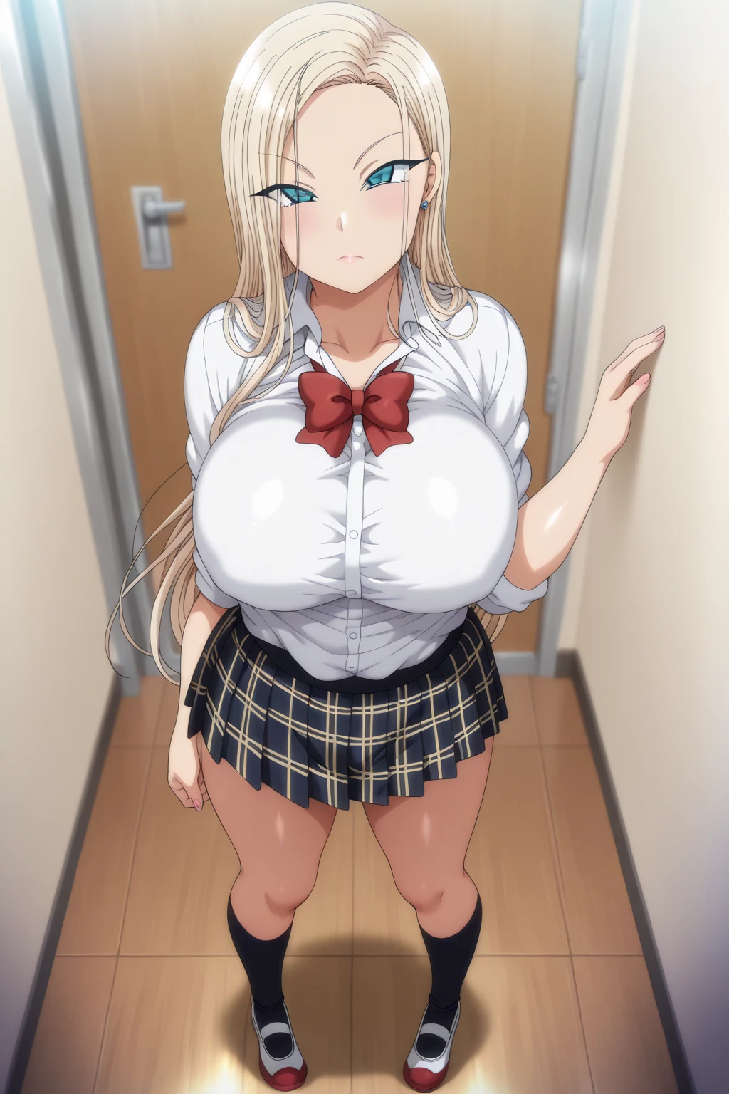 シンプルなwhiteい背景,
white_collared_shirt,skirt,clavicle,red_bow tie,
blonde_hair, green_eye,length_hair,Broke up_前hair,
1 Girl, 20-year-old,young woman,beautiful Finger,beautiful length legs,beautiful body,
beautiful Nose,beautiful character design, perfect eye, perfect face,expressive eye,Perfect balance,
View your viewers,(Focus on her face),Mouth closed, (Innocent_big_eye:1.0),(Light_笑face:0.3),
Official Art,非常に詳細な CG ユニティ 8K 壁紙, Perfect lighting,colorful, bright_front_face_Lighting,whiteい肌,
(masterpiece:1.0),(Highest_quality:1.0), 超High resolution,4K,Super detailed,
photograph, 8K, High resolution, High resolution, Absurd:1.2, 400 for Kodak Port, Film Grain, Blurred Background, Bokeh:1.2, Lens flare, (Vibrant_color:1.2),プロのphotograph,
(beautiful,Huge_chest:1.4), (beautiful_face:1.5),(narrow_Waist),