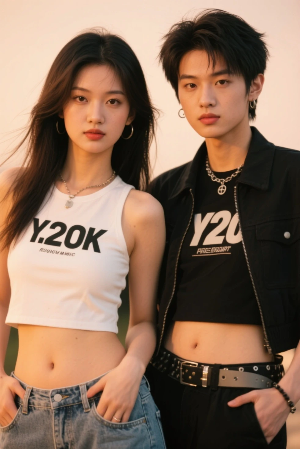 Fashionable and modern, two people, a man and a woman, shining out, rebellious