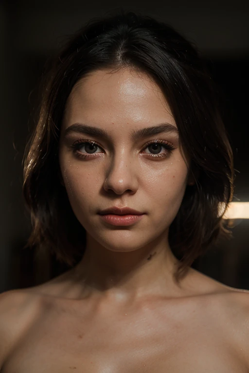 Scarlett Johansson, short hair, nude, beautiful detailed eyes, beautiful detailed lips, extremely detailed face, longeyelashes, realistic, photorealistic, photo-realistic:1.37, 8k, highres, masterpiece:1.2, ultra-detailed, studio lighting, vivid colors, cinematic lighting, natural skin texture, natural skin pores, flawless skin, volumetric lighting