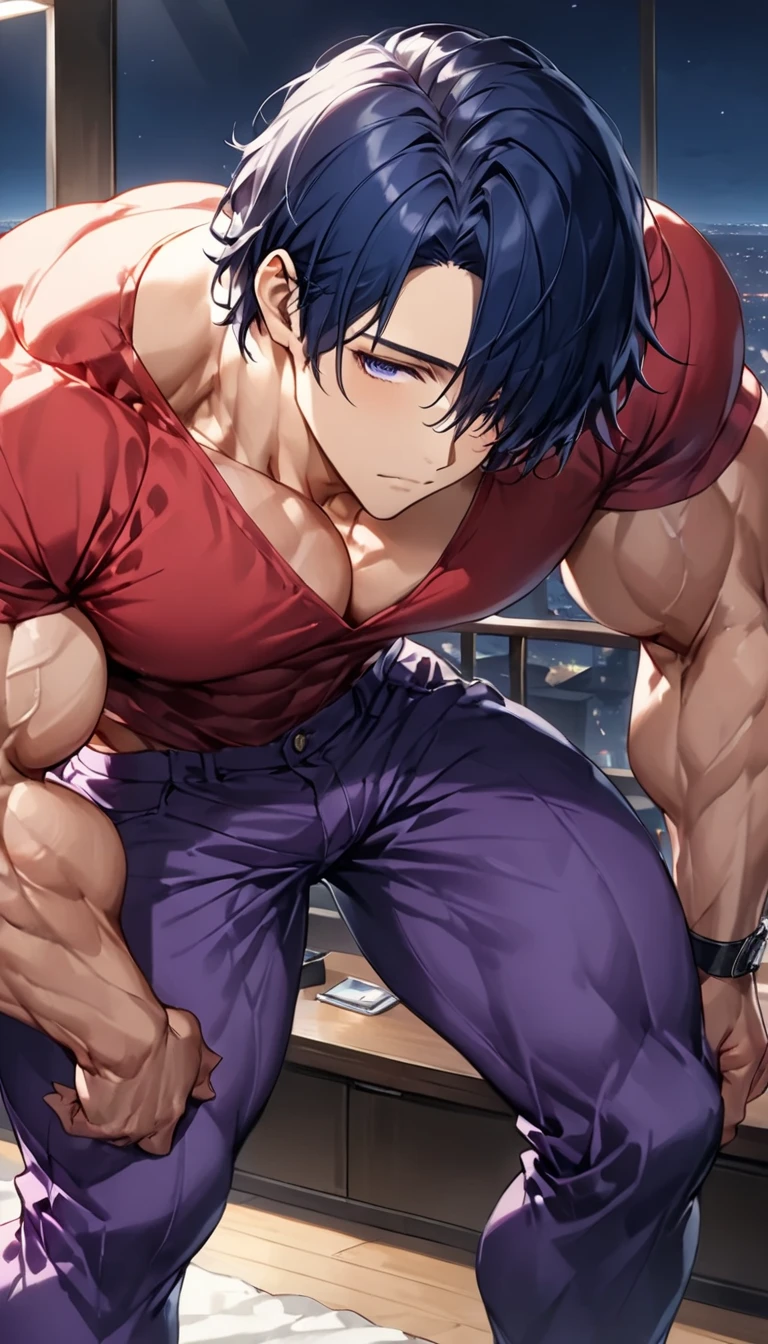 Ash Ketchum from Pokémon sitting on a weight bench in a private gym with shoulders slumped. Sweating. Wearing a bulging jockstrap. Staring blankly as he listens to hypnotic subliminals through headphones. Monitors mounted on the walls around him display pulsing spirals to keep him in trance as he becomes a big muscled dumb bodybuilder football jock. Open mouth. IQ drain. Dumber. Hypnosis. Trance. Brainwashing. Digital painting. Anime. Bulging crotch. Big muscles. Big traps. Big biceps. Big triceps. Broad shoulders. Big pecs. Bro. Hyper muscles.