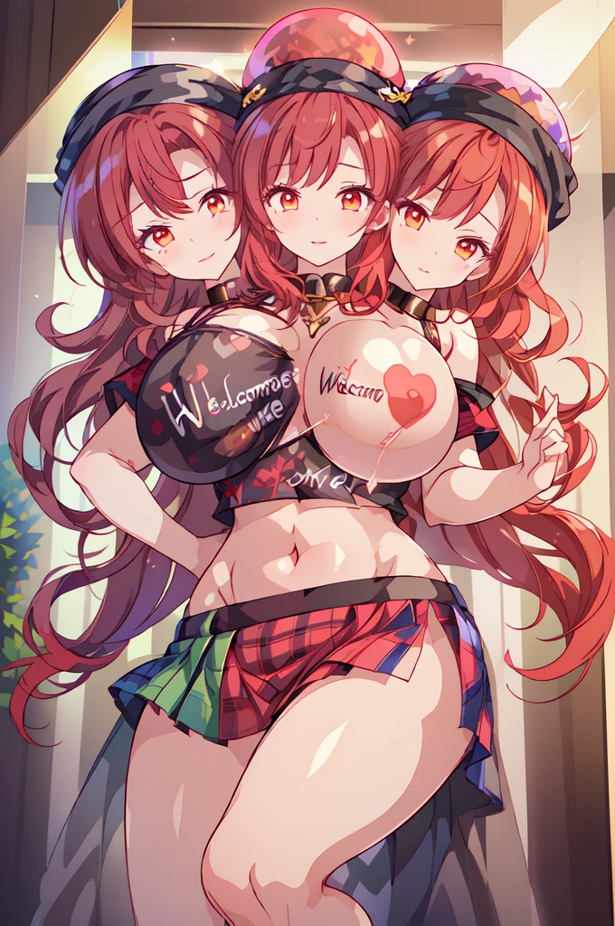 (masterpiece, best quality), best resolution, (3heads:1.5), 1girl, masterpiece, best quality, Dorothea, reddish pink-black bikini, pink-black miniskirt, long hair, sexy dancer attire, revealing attire, smile, hand up, v sign, open mouth, looking at viewer, field, lake masterpiece, best quality, open breasts, huge tits, huge breasts, detailed eyes, sexy pose, alluring presence, beautiful eyes,
