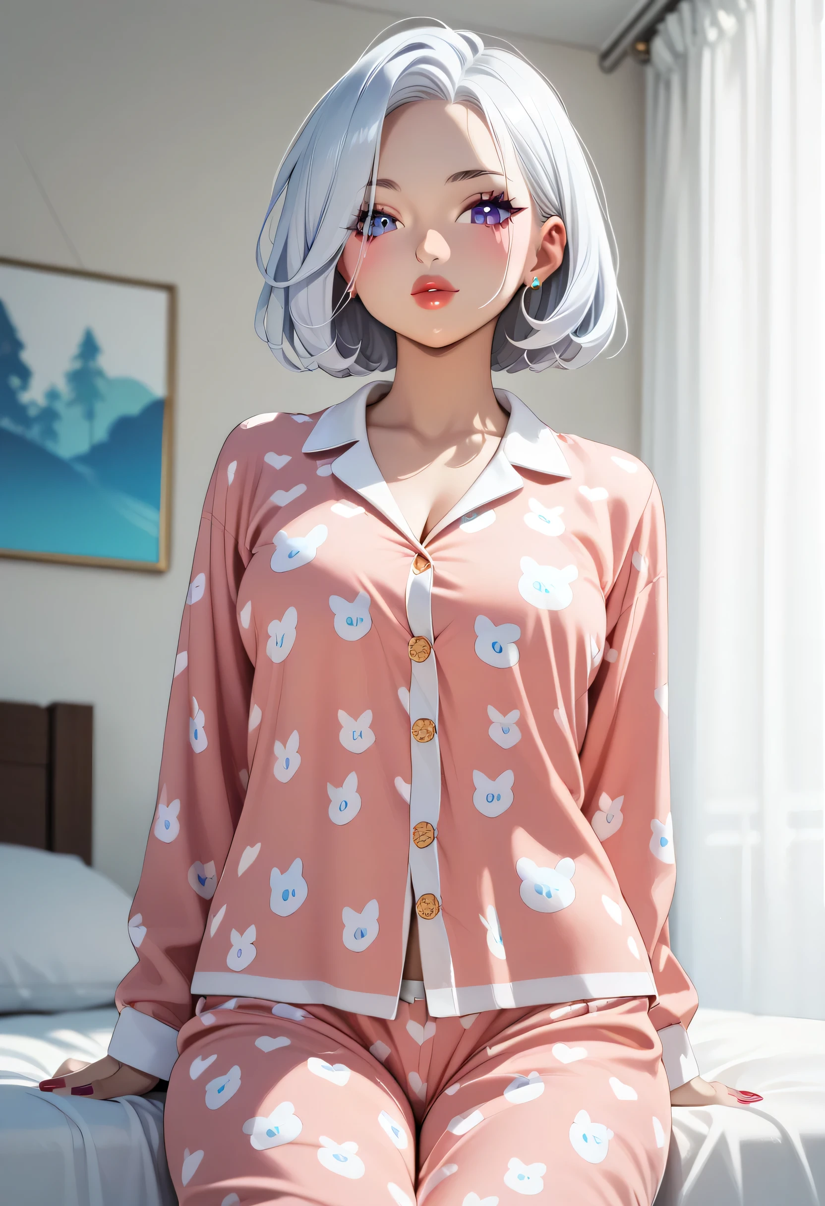 Open-mouthed woman in pajamas 