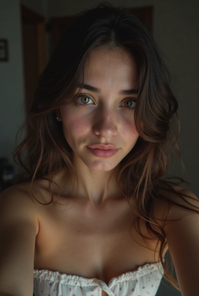 ultra realistic cg, picture-perfect face, flawless, masterpiece, professional artwork, famous artwork, dark lighting, cinematic bloom, perfect face, beautiful face, beautiful eyes, 1girl , , rude, , erotic, angry look, looking at viewer, ((biting lips)), lip bite, , bare shoulder, solo, busty, wearing nothing, she is naked, nude girl, sharp jaw, (((hollow cheeks))), ((very thin waist)), ((very slim waist))athletic, , (redhead), ((freckles)), indoor, sitting on bed, bedroom apartment setting, high rise building, looking at camera, romantic, selfie, sunny, NSFW, Nude, naked, exposed breasts, exposed vagina, NSFW, Nude, naked, exposed breasts, exposed vagina, breasts