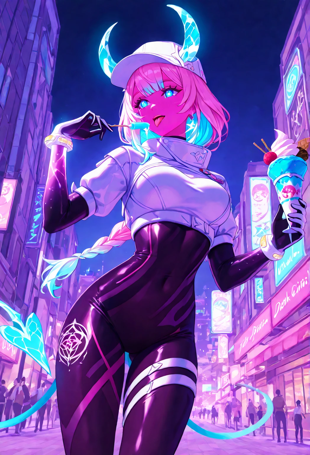 cute little bunny loli,(((little ,small tiny body,, chibi))),(((6 years old))),((little bunny with extremely cute and beautiful fuchsia hair)),(((bunny girl,anthro furry cute,bunny-girl))),(((bunny ears,bunny ears on head,big bunny ears))),
(((flat chest))),(((fuchsia hair:1.35,short fuchsia hair,colored inner hair,ear breathing,))),((heterochromia:1.5, (pink_eye and red_eye))),intricate eyes,beautiful detailed eyes,symmetrical eyes,big eyes:1.5,(((freckles on the face,freckles,freckled girl))),(((lustrous skin:1.5,bright skin: 1.5,skin tanned,shiny skin,very shiny skin,shiny body,plastic glitter skin,exaggerated shiny skin,illuminated skin,wet legs))),(detailed body,(detailed face)),
cute,slutty,erotic,(((nsfw))),
zettai ryouiki,revealing clothing,show skin,((rave shirt,neon colored shirt,rave mini-skirt,visible thong straps)),((underpants strap)),(wearing a rave outfit:1.3,rave clothes,semi-naked,with little clothing),((wet clothes,intricate outfit,intricate clothes)),
(dynamic pose:1.0),solo focus,embarrassed,(centered,scale to fit dimensions,Rule of thirds),
cyberpunk city by the ocean at night, with bright neon signs and dark stormy clouds and puddles, scenery:1.25,nighttime, starry night, cosmos,Very dark night that makes the neon lights stand out, very bright neon lights,nighttime, starry night, cosmos,
artistic photography,(photography taken by sldr),highres, sharp focus, (ultra detailed, extremely detailed), (photorealistic artwork:1.37),(extremely detailed CG unity 8k wallpaper),((synthwave background theme)),(((vibrant colors))),(intricate background),(masterpiece),(best quality)
