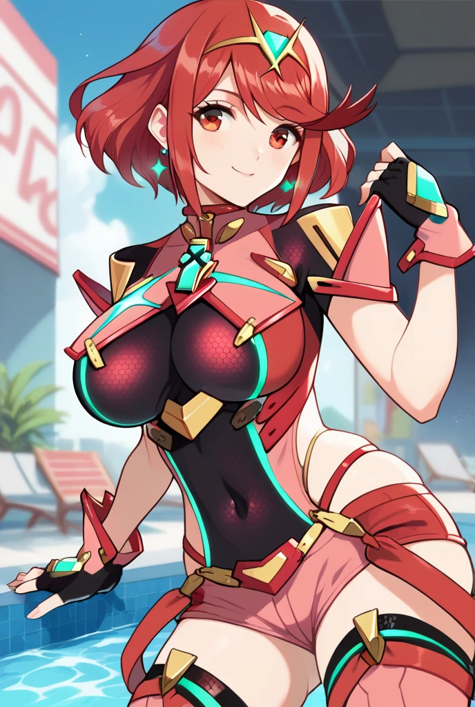 (highest quality,Realistic),Good transparency,はつらつとしたNipples,lingerie,sexy,clothing,Delicate lace,Subtle Transparency,Provocative,attractive,Erotic,attractive,NSFW, Nipples, Pussy, fist,ponytail,beautiful_refer to,(alone:1.1), just ... pyra \(xenoblade\), teen_1girl, , bangs, black gloves,. Hide Tags Ban. Mommy. (Looks very happy:2) ,(Super huge breasts:1.4), (sexyな大きなお尻:1.2),Exposed breasts,