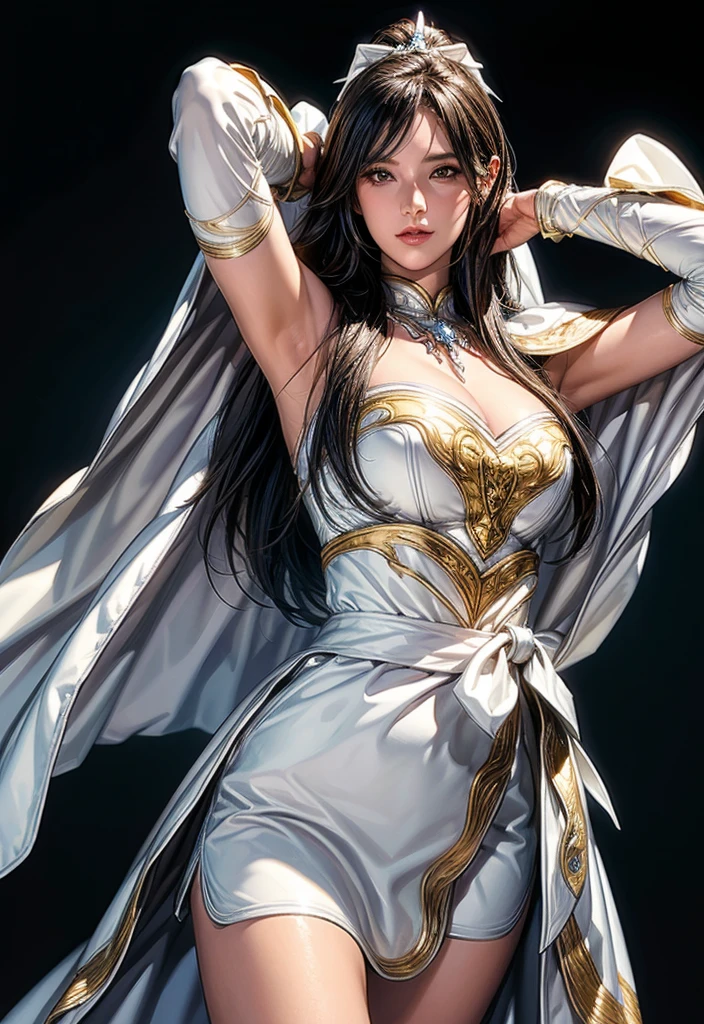 Official Art, Unity 8k wallpaper, ultra detail, masterpiece, best quality, one woman, (very detailed),(RAW photo, best quality), (realistic, photorealistic:1.3), high definition, open mouth wide, ultra-detailed complex 3D rendering of face, (big breasts: 8.8), (highly detailed skin: 1.2), (exposure: 1.1), Beautiful Caucasian woman with white skin with full soft breasts with big ass (topless), breasts, black hair, blue eyes, long hair, (translucent pink tank top), dynamic angle, mystical expression, fire glow effect, fantasy background, rim lighting, side light, cinematic light, ultra high definition, 8k, film grain,best shadow, light particles, detailed skin texture, Detailed jewel armor texture, detailed face, intricate detail, super detailed, bright, strong, silver armor, cleavage, slender abs, has glowing weapons, has a shield, pole dron, (beautiful huge crown with detail)), shining eyes, long purple cloak, fantasy, (realistic),