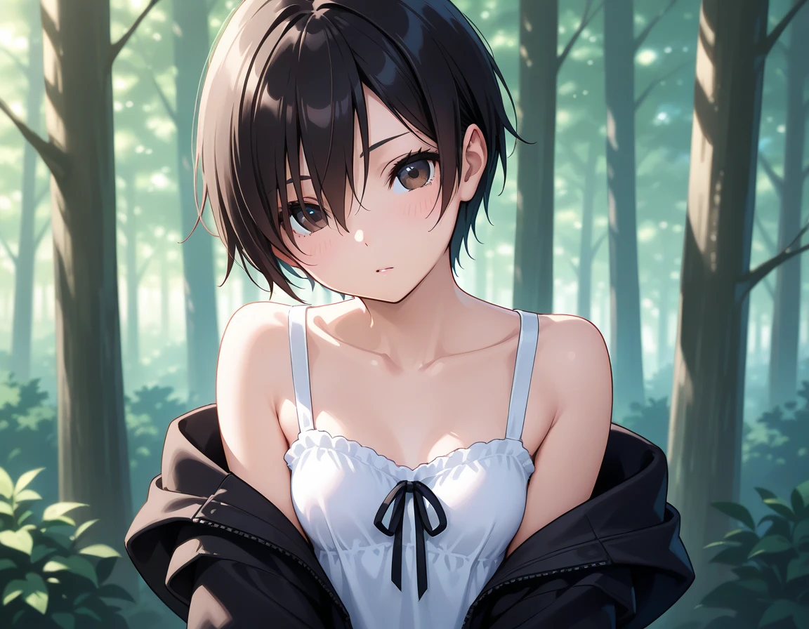 masterpiece,best quality,extremely detailed 8K wallpaper,pov,
1girl,moyu,slaveclothes,cleavage,short hair,looking at viewer,puckered lips,
standing,censored,upper body,
outdoors,forest,
from above,crying,