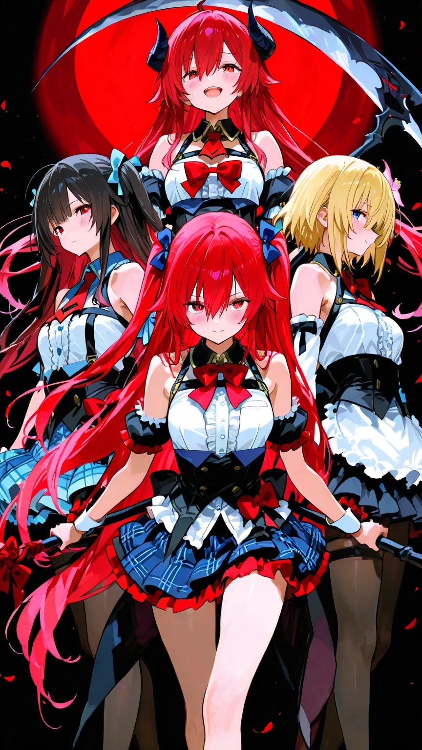 masterpiece, best quality, looking at viewer, closeup portrait, 1girl, solo, smile, rias gremory, standing, long hair, , red hair, ahoge, blue eyes, large breasts, very long hair, breasts, skirt, huge ahoge, socks, (stairs:1.2),ass, kneehighs, looking back,(pantyshot:1.1), pleated skirt, white panties,running,(from below:1.1),