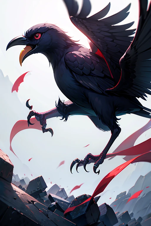 mythical, best quality, trending on artstation, masterpiece, Yatagarasu, epic, mythical crow, ((three-legs)), great crow, brid