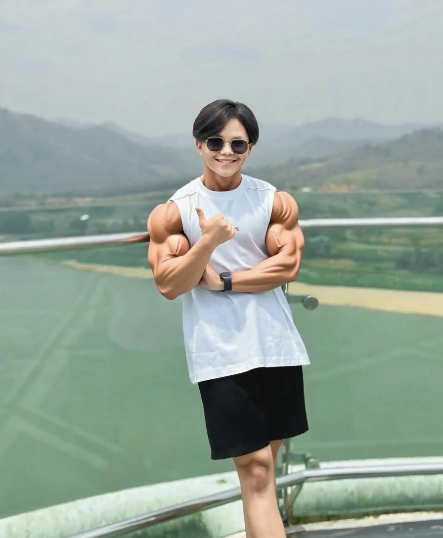 Chinese man, big brother, inch head, bald head, muscle masterpiece, air brother, fat and strong, uniform temptation, shorts, smile, uncle, thick legs, fat buttocks, leg hair, socks, inch head, on the plane seat, robust, man,
