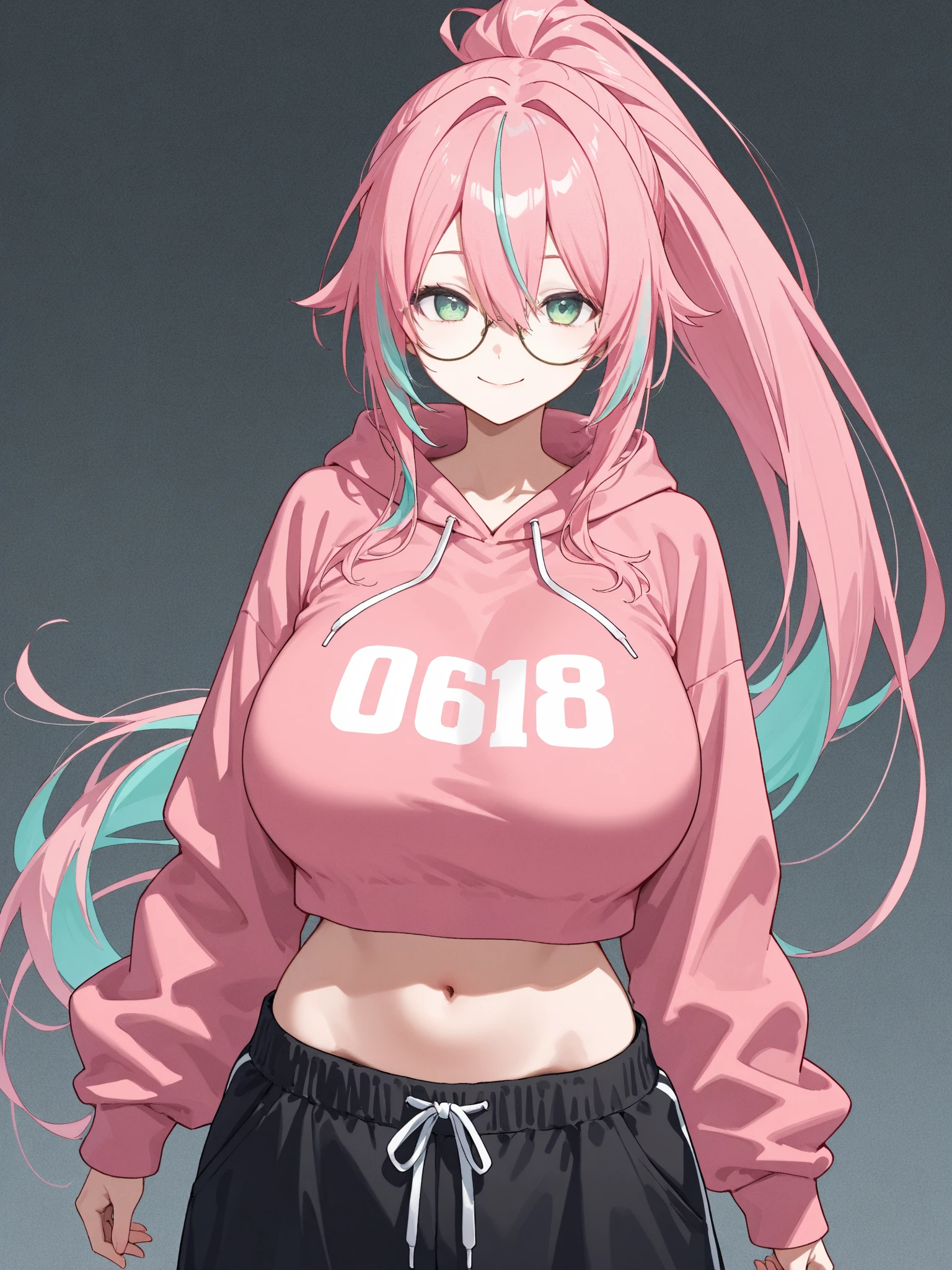 masterpiece, best quality, high resolution, uhd, 4k, 1girl, (pink hair, long hair, detailed hair, cat ears, pink eyes, black hair ribbons:1.2), (hoodie, sweatpants:1.2), (clothes extremely stretched, extremely tight fit clothes, top barely fits breasts, pants barely fits ass:1.7), city, (curvy, slim waist, huge breasts, bottomheavy, gigantic thighs, extremely wide hips:1.1)
