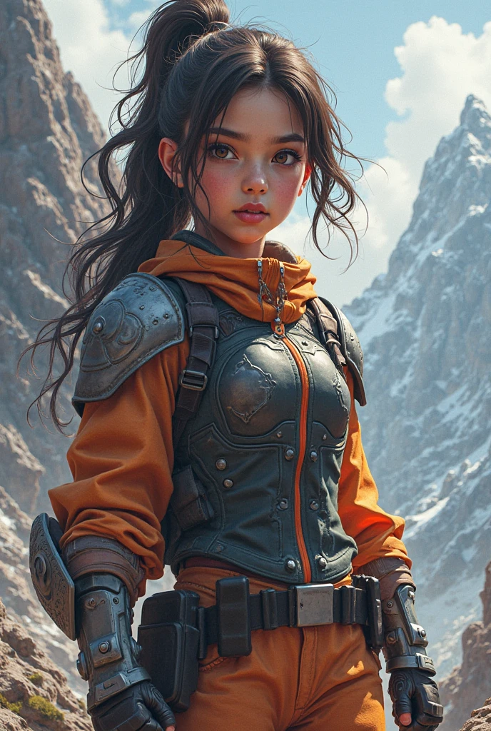 "A young mountain climber named Sofia, with a determined expression on her face, facing the challenge of climbing an imposing mountain. At the top of the mountain, she stands with her arms raised to the sky, radiating a sense of triumph and freedom. At her side, her mentor and guide, Dr. Helena, supports her on this journey of overcoming obstacles. The image conveys emotion and inspiration, representing Sofia's courage in facing her fears and the transformation she experiences as she conquers previously unimaginable heights. The vibrant colors of sunrise of the sun on the horizon complete the scene, symbolizing rebirth and victory over challenges." --auto --s2