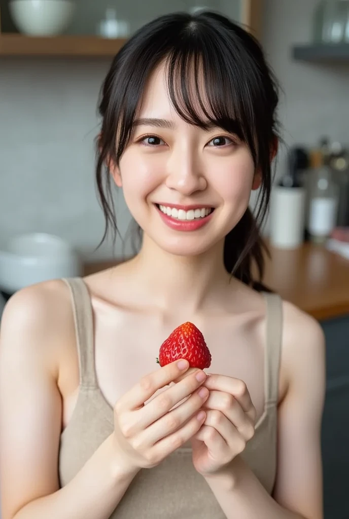 beautiful 38Year woman High resolution beautiful sexy (Eating strawberries) (whole body) Malaise 40Year Adult nature front Japanese wife Facial wrinkles