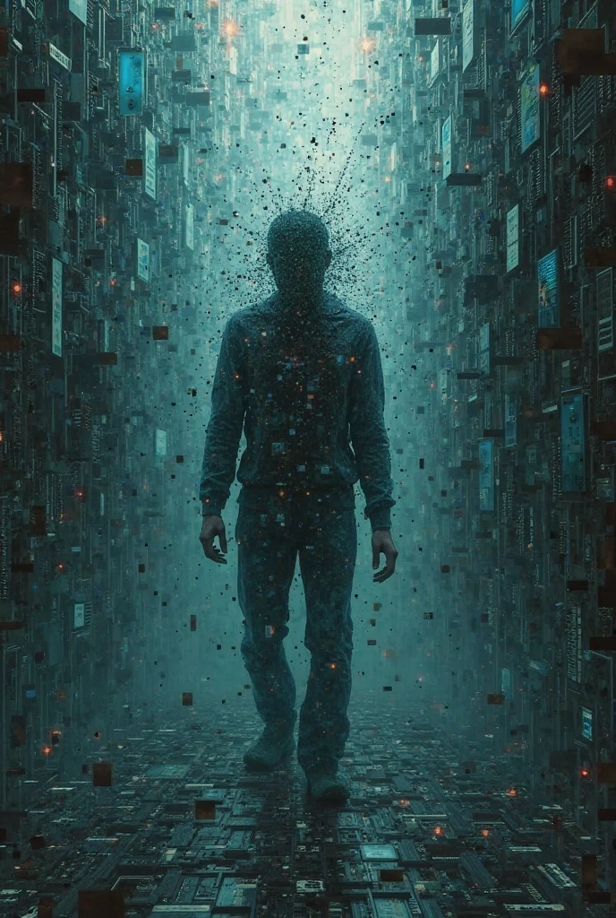 concept design,silhouette,half body,reality,photo_(medium),realistic,mosaic,(electronic fault effect:2.1),time-lapse,sci-fi style background,glitch,Extreme Flash,Disorder,sort,