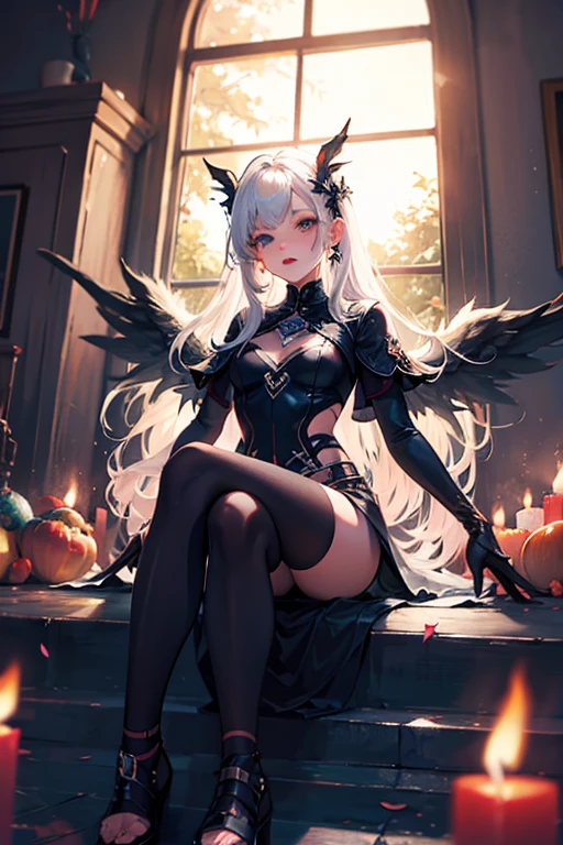 Tips for stable diffusion are as follows:: "1 girl, Solitary, Dark skin, White hair, ruby tiara, Wing Hair Clip, Black Wings, White wings, Gray wings, illustration, Extremely detailed, Vibrant colors, Scattered Lighting."
explain:
- 1 girl: The protagonist of this picture is a girl.
- Solitary: The girl in the painting looks .
- Dark skin:她的皮肤是深色的
- White头发: The girl has White hair.
- Red Gemstone Headdress: She wore a headdress decorated with red gemstones.
- Wing Hair Clip: The girl is wearing a hairpin that looks like wings.
- Black Wings, White wings, Gray wings: There are wings of various colors on the screen, For example, black, White, and gray.
- illustration: 创作艺术品所用的媒介是illustration.
- Super detailed: This artwork aims to capture intricate details.
- Vibrant colors: The color palette used in the artwork is vibrant and alive.
- Scattered Lighting: Lights in the image create a bokeh effect, Add depth and dreamy atmosphere.
Please note,Tips do not require any additional explanation,and meet the required format and content standards.