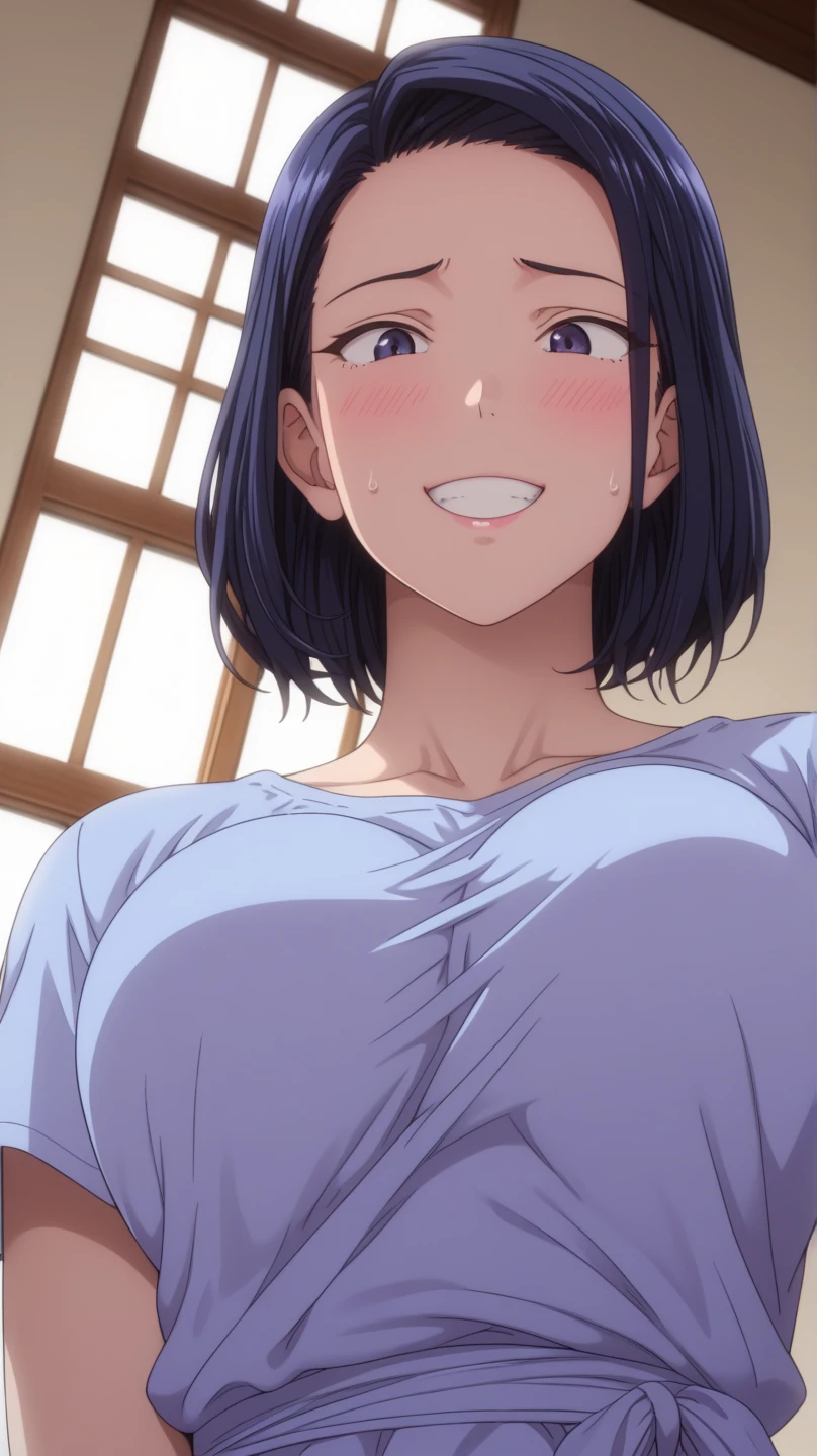 (((masterpiece))),fuyumi itadori, Anime girl characters, 1girl, solo, looking at viewer, medium hair, cleavage, closed mouth, collarbone,Naked, tall girl, horny, big ass, beautiful face,Charming,  anime visual of a cute girl, screenshot from the anime film, & her expression is solemn, ahegao face, in the anime film, in an anime, anime visual of a young woman, she has a cute expressive face, still from anime, perfect breasts, she is tall, All bodies visible, ahegao face, the face is ahegao, she is horny, A perverted face, she so perverted, she smile so perverted, hd picture, 4k quality, details of the face is so good, bigger breasts,