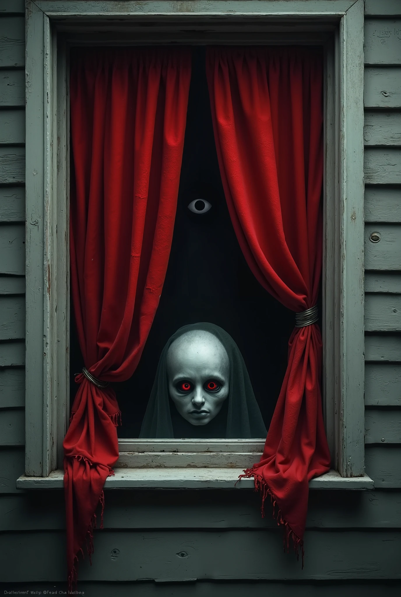 A haunted doll sitting in the corner of a dimly lit room as background,eerie,cloak,black,mystic,magic