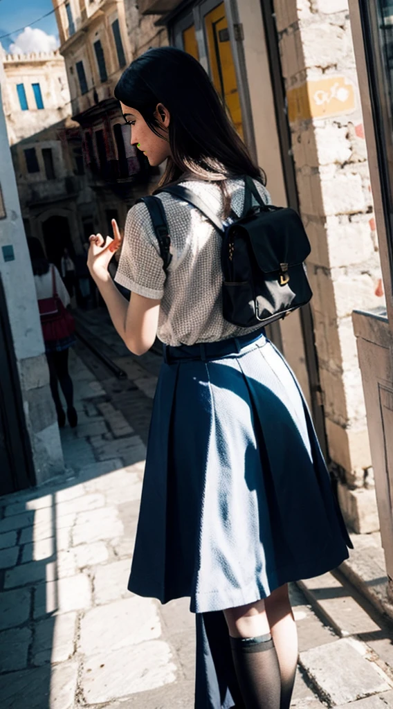 The woman has her hands tied、((Put your hands behind your back))、((Place your hands together and cross them behind your back))、(((Her wrists are tied with rope)))、shibari、Beauty、20age、university student、(anatomicaly, Has two arms and two hands)、Standing on a hill at night、There are a lot of trees、Beautiful night sky、There are many stars、A strong wind is blowing、Wearing a short-sleeved blouse、Wear a long skirt、Uniform eyes、Proportioned proportionedium build、Small breasts、Small face、(I can see from head to heel), Black Hair, bangs, swept bangs, Straight hair, Nervous, Messy Hair, Floating hair, Cinema Lighting, tachi-e, First-person view, throw, From behind, F/1.2, Nikon, Cowboy Shot, Surrealism, 超High resolution, Highest quality, High resolution, 8k, Textured skin, anatomicaly正しい体,