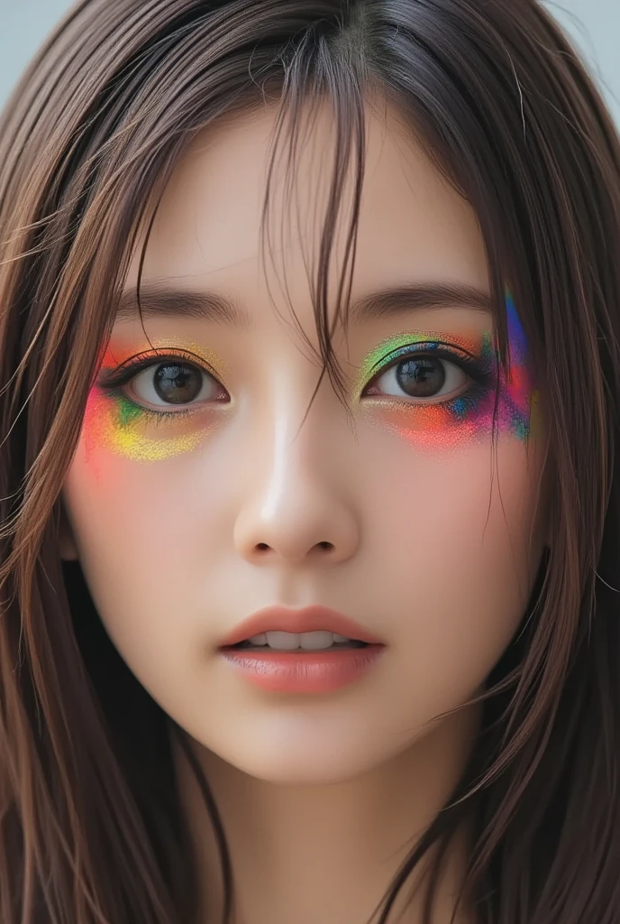 masterpiece、The Amazing One Lady、20-year-old、A woman with short blue, gold, silver, and white hair、Shoulder hair、Pale pink lips、Indifference、Seriousness、Facial details、Correct Proportions、The whole painting features a black and white palette。Female face with very realistic female face、Loved by the audience。Presented in a detailed drawing style。Female gray hair is like snow、The eyes are full of watery red eyes、It exudes a mysterious atmosphere.、the women are dressed in elegant and exquisite clothing、The whole shows advanced skills、Highest quality、Tabletop、8k、Short Bob Hair(((multicolored hair colors:1.4))),(Dreadlocks:1.4),((Black and white photography:1.0)),(( Poolside bench at night)),(Lighting on face),((Close-up of face)),(((Completely naked))),(((nsfw)))
