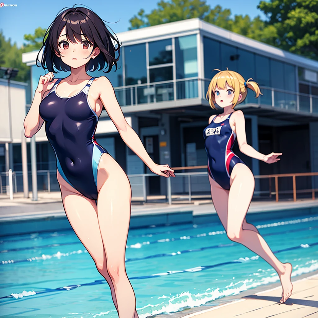 Sports camp。Swimming Club。Beautiful girls in competitive swimsuits are working hard at club activities, 8K Ultra HD, RAW Photos, Digital Painting, Super detailed, Golden Ratio