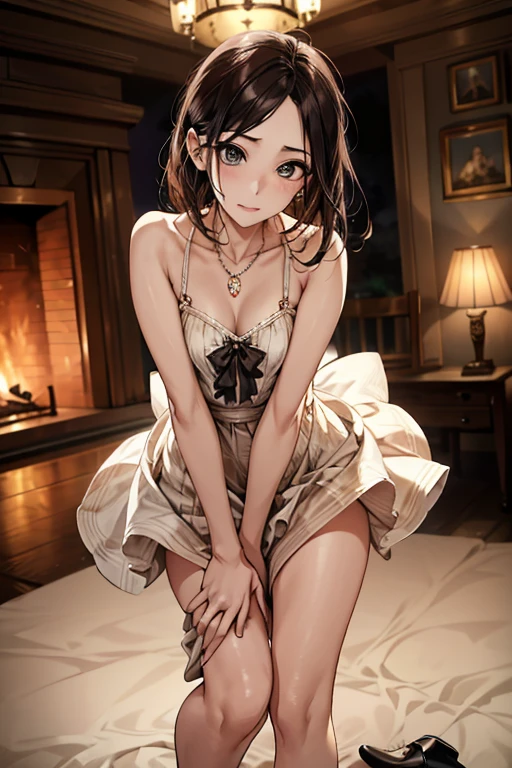 1girl, solo, masterpiece, best quality, high res, highly detailed, (illustration), beatiful detailed eyes, yuigahama yui, single hair bun, glossy lips, light makeup, wood floor, (ballerina), sleeveless leotard, tutu, bare legs, sitting, (knees bent)