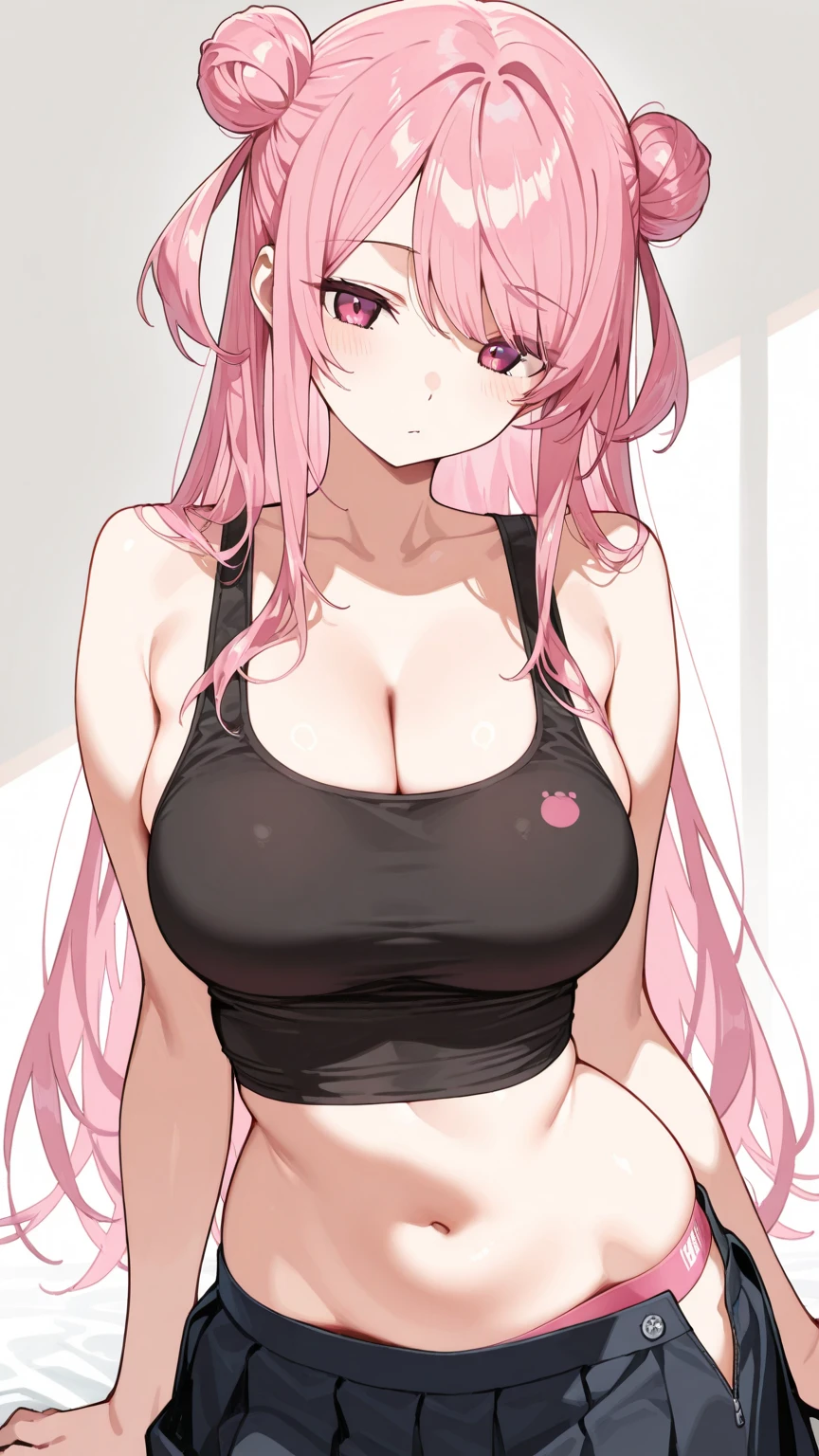 ((highest quality, 8K, masterpiece :1.3)), 1 girl, A cute woman who emphasizes her slender abdominal muscles :1.3, (random hairstyle, huge breasts :1.2), oversized tank top :1.2, super detailed face, fine eyes, double eyelid