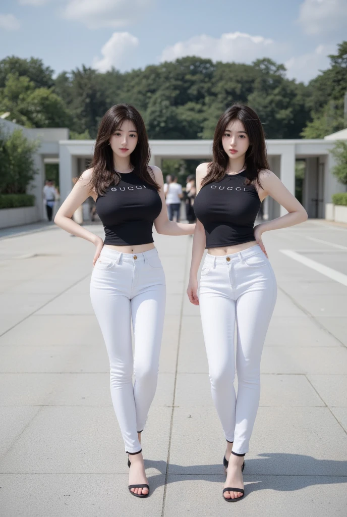 ((Realistic lighting, best quality, 8K, masterpiece:1.3)), Lock focus:1.2, 1 busty girl, Beautiful woman with perfect figure:1.4, : Beautiful Korean girl, Korean pop idol，Leg length，(Pale skin), (big eyes),（Smile：0.8），（Plump and sexy lips）， Complex and detailed face, ((Super delicate skin))，Delicate face，Ultra-thin face，Fine Eyes，Double eyelids，((Dark brown hair)), (White lace underwear:1.4）,（Lure，at night：1.1），Background Shibuya street，emphasize，Ultra-thin face，Fine Eyes，Double eyelids，（Start from below：1.attitude，（Mid-chest：1.2），Sexy long legs， （Thigh gap：1.5），Wide hips，S-Shaped Body， Hips lifted，Leg length，White skinny jeans，Shooting from the front，Over-the-knee leather boots，