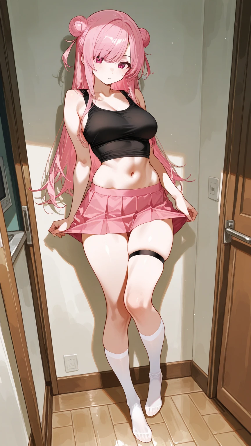 (masterpiece, best quality:1.2), 1girl, solo,standing_split, 
long hair, pink sleeveless tank top，pink trousers