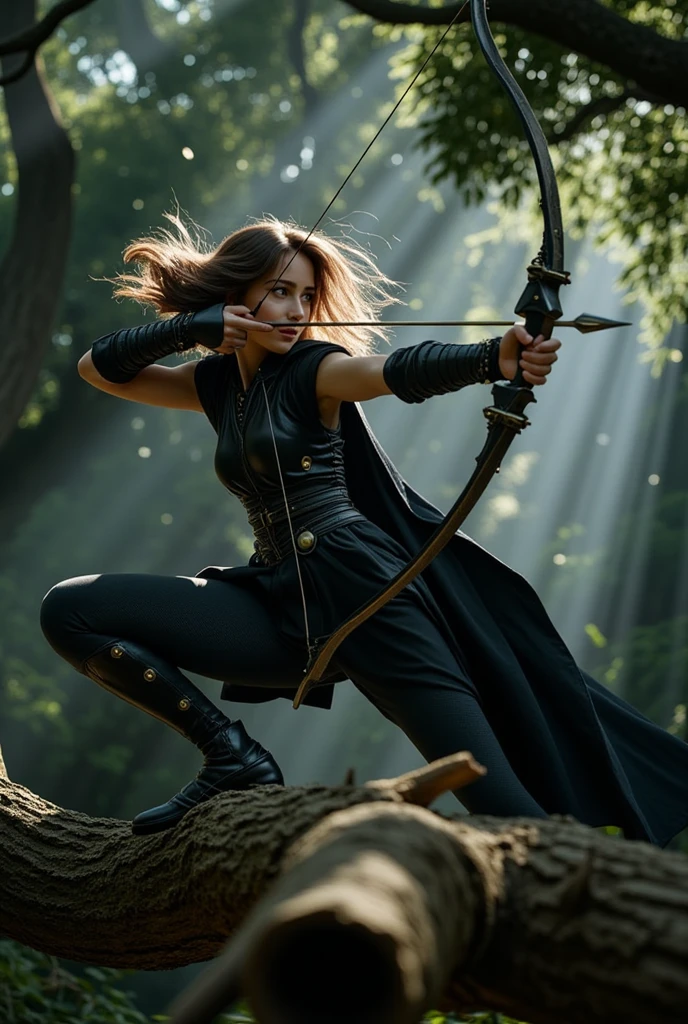 back view, (rogue thief:1.5) female wearing full body multiple stitched layer, (leather pants:1.2), (green silk robe), (fabric with intricate pattern:1.2), (high leather boots:1.2), (((on a rocky ledge))), ginger hair, (a valley with distant mountains on background:1.2), (highest quality, Alessandro Casagrande, Greg Rutkowski, Sally Mann, concept art, 4k), (analog:1.2), (high sharpness), (digital painting:1.1), detailed face and eyes, Masterpiece, best quality, (highly detailed photo:1.1), 8k, photorealistic, by jeremy mann, by sandra chevrier, by maciej kuciara, sharp, (perfect body:1.1), realistic, real shadow, 3d