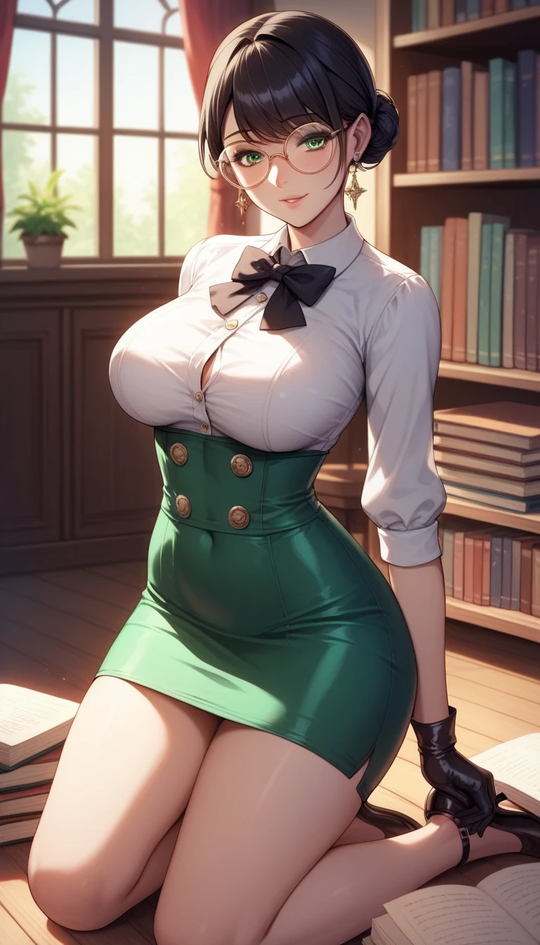 1girl, indoors, purple eyes, glasses, yellow ribbon, (huge breasts,:1.5), narrow waist, wide hips, hip bones, thick thighs, skindentation, slim legs, long legs, <lora:rabbit-(wlsdnjs950)-1037it-novae:0.4> <lora:alexi:0.4> <lora:shirow-mix2-512d128a-768p-e08:0.4> <lora:hyocorou-wd-e04:0.4> <lora:samdoesart-(sam-yang)-1613it-novae:0.4> <lora:marui maru_e07:0.4> <lora:JoeMAD2023:0.4> JoeMAD2023, <lora:[GP]hz style:0.4> hz (666v),  <lora:LFI (luxury fashion illustration) :0.5>