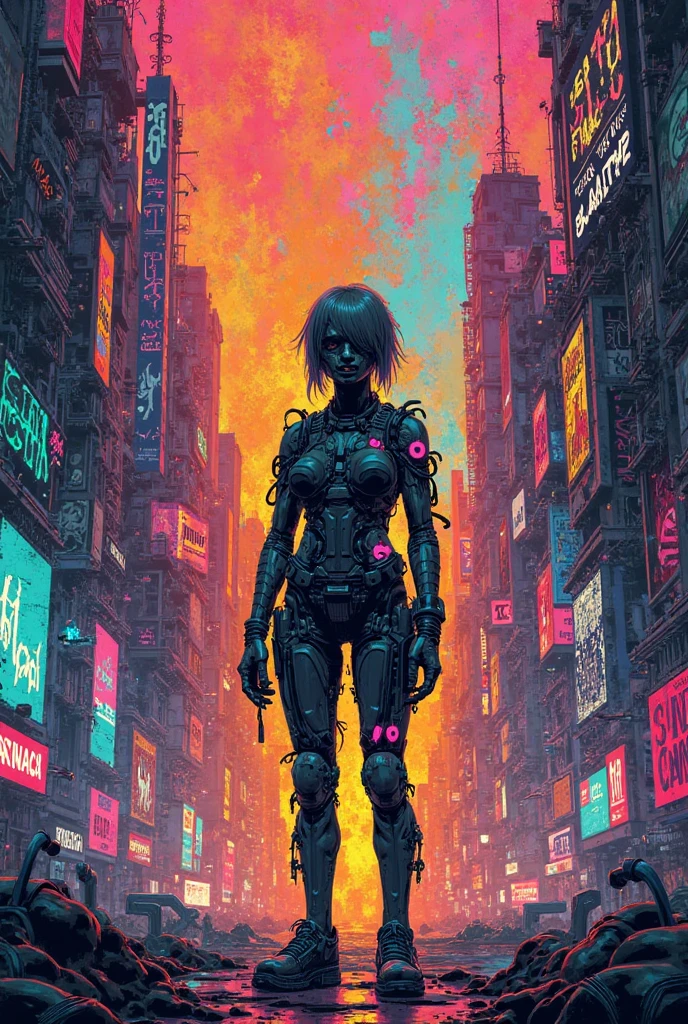 cybernetic style biomechanical cyberpunk horror-themed <lora:Counterfeit-V3.0 Style SDXL_LoRA_Pony Diffusion V6 XL:1>, one girl, child, lush hair, hands covered in blood, crazy smile, sharp teeth, fluffy dress, blood on clothes, partially robot, dark colors, dark lighting, looking at the viewerr <lora:Desolation:0.3> <lora:Kenva:0.6> <lora:OverallDetail:1> <lora:D.I.D._Vaporwave_Visions:0.5> <lora:Neon_Splash_Art_for_Pony:1>, score_9, score_8_up, score_7_up . eerie, unsettling, dark, spooky, suspenseful, grim, highly detailed . cybernetics, human-machine fusion, dystopian, organic meets artificial, dark, intricate, highly detailed . futuristic, technological, cybernetic enhancements, robotics, artificial intelligence themes