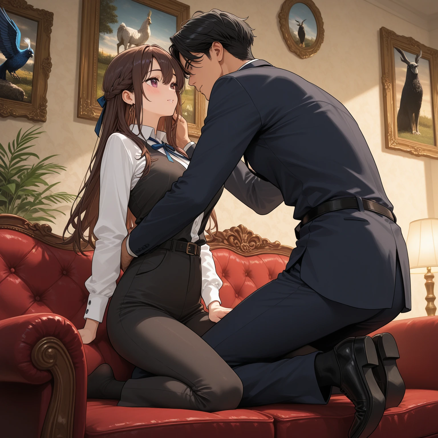 ((((1girl)))and(((1shota boy)))),(1shota boy:1.4),dark-skinned shota boy, interracial,smug,Boxing Gloves, BREAK (1girl),(fighter:1.4), (medium hair,straight hair),black hair, dark eyes, medium breasts, pale skin,shiny skin, (ahegao),(trembling), erectile nipples, BREAK ((she wears , blazer, blue neck ribbon, pleated skirt, black pantyhose)), (cum:1.4),cum in pussy,(cum on clothes:1.4), cum on breasts,cum on body,cum facial, bukkake,cum in mouth,cum on hair,(excessive cum), BREAK ((vaginal,sex)),(upright straddle,couple,face-to-face), clothed sex, intercourse with old man, (wrestling ring), (((masterpiece))),(((best quality))),((ultra-detailed)),(illustration),((an extremely delicate and beautiful)),(detailed background),
