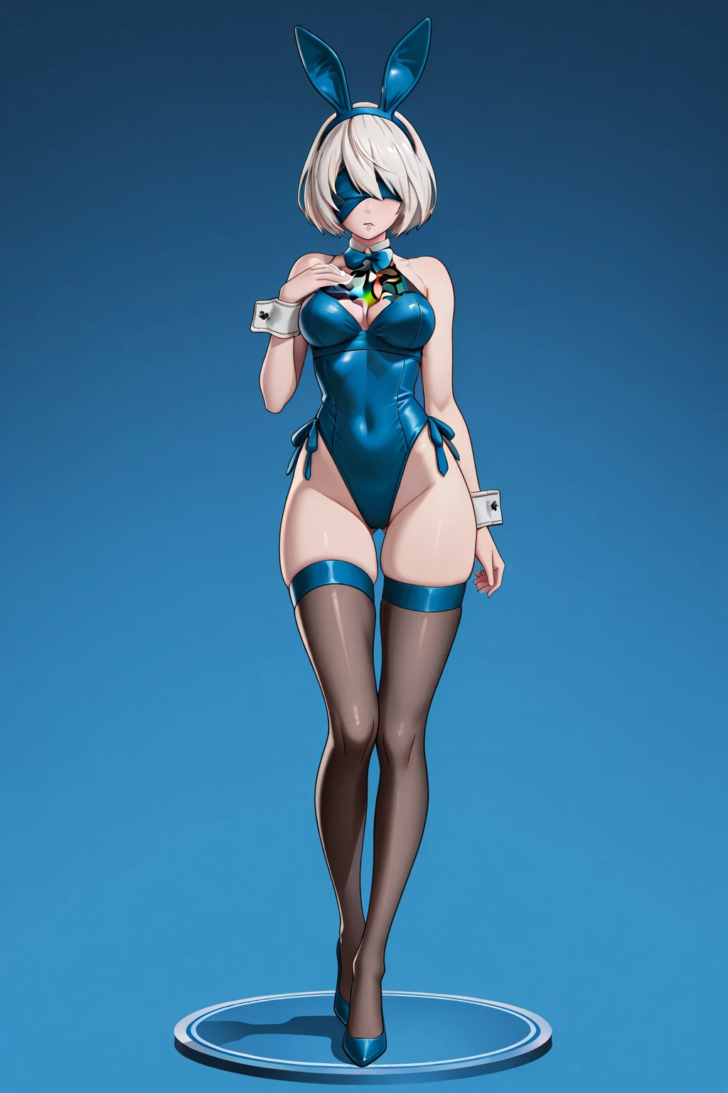 Blonde hair, short mash hair, turquoise eyes,A girl with impressive blonde hair、hair ornaments、short bob、hot pants、smile、dynamic pose, Bondage Suit, mocking smile