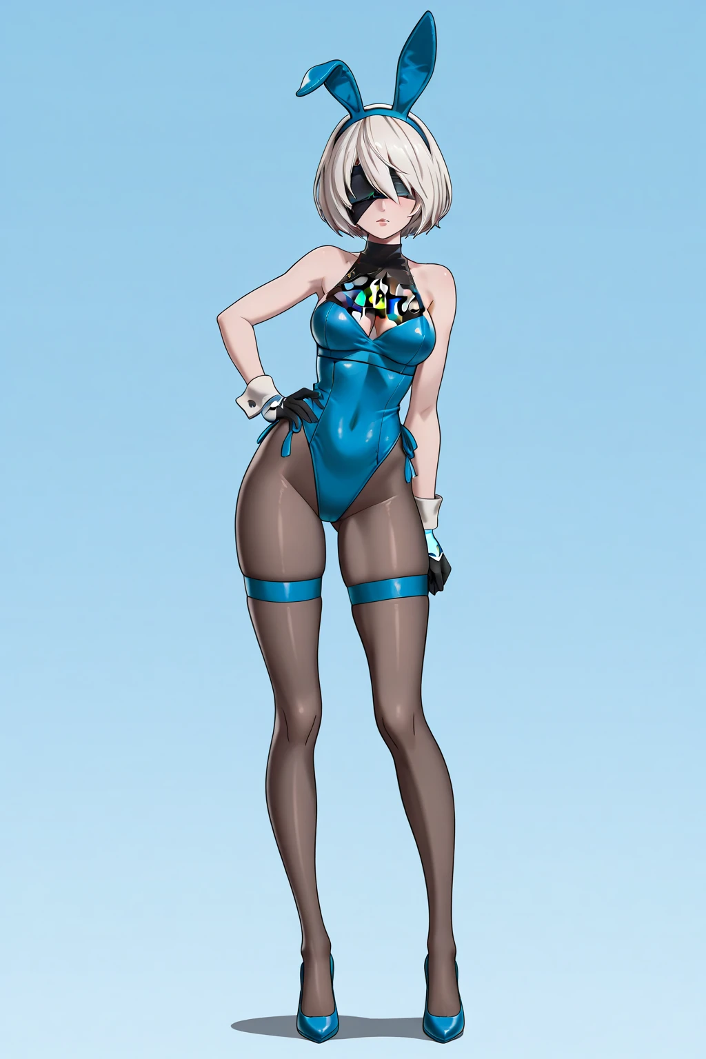 Blonde hair, short mash hair, turquoise eyes,A girl with impressive blonde hair、hair ornaments、short bob、hot pants、smile、dynamic pose, Pink bondage suit, mocking smile