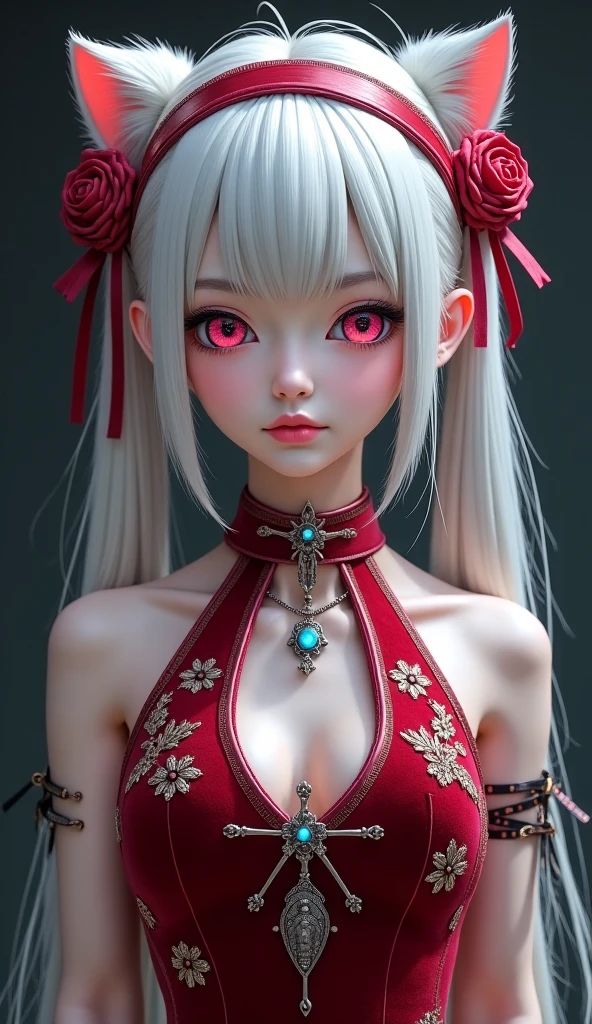 (anime girl with big breasts:1.4) staring at the blood moon in horror, dark atmosphere, red moonlight, filled with terror and despair.
