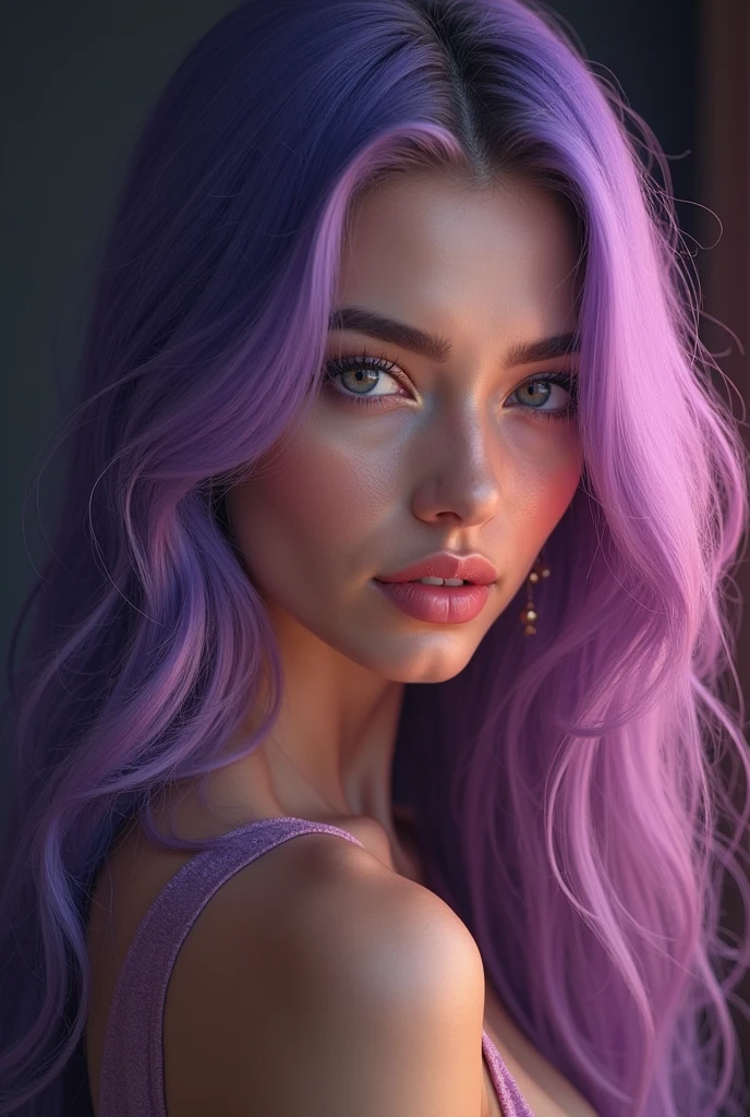 Portrait of a woman with very beautiful, colorful purple hair - SeaArt AI