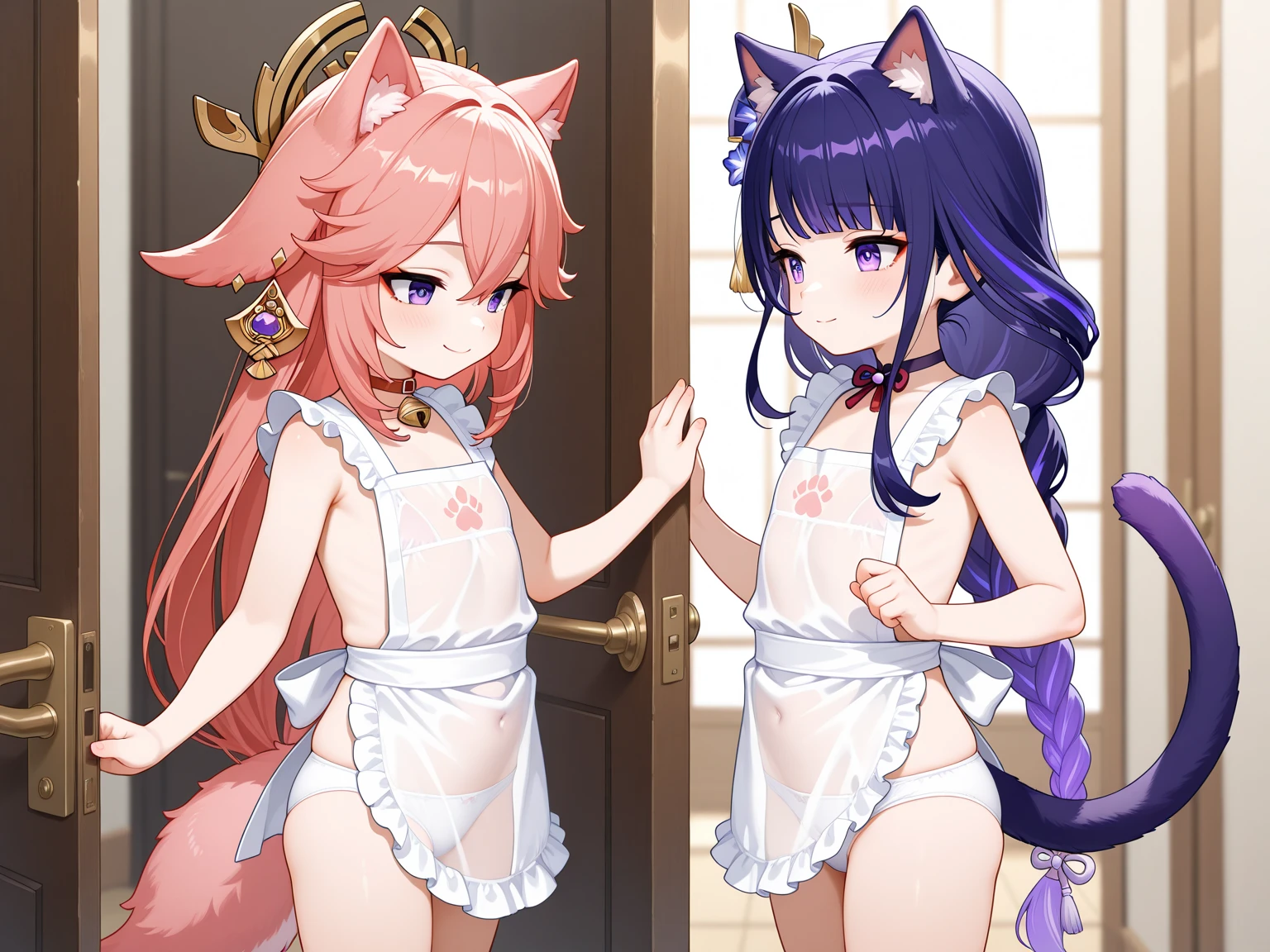 2 girls, naked, no clothes, Hutao from Genshin