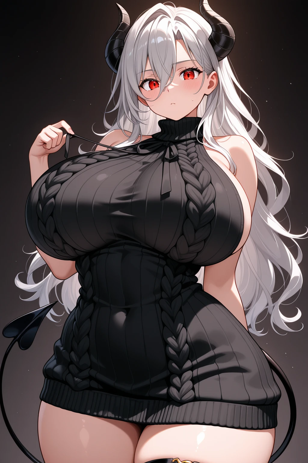 (anime moe style)),((game CG)),(masterpiece),(highest quality), (Super detailed),shape,((very delicate and beautiful)), , very shy look,looking at the viewer,(((18 years old female)),((whole body)),detailed face and eyes,eyes like jewels,(loosely braided long hair),,,(super huge breasts,long and slightly saggy breasts) Overall image Silver hair and black eyes plump body Standing pose Turtleneck Turtleneck (Cow handles) 乳牛衣 モデルのようなポーズ Cow handlesのタートルネックのセーター 超ミニスカート 黒いニーソックス 牧場 牛乳 雌牛 ホルスタイン Cow handles Cow handles Cow handles