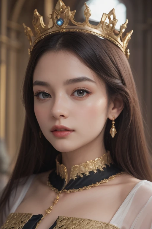 a close up of a woman wearing a golden crown and a black dress, black african princess, stunning african princess, in high renaissance style, beautiful woman, african princess, in renaissance style, Queen African, a Stunning portrait of a goddess, renaissance portrait, photo of a black woman, renaissance digital painting, dark-skinned female goddess of love, Stunning portrait, RED-HAIRED WOMAN WITH GREEN EYES,