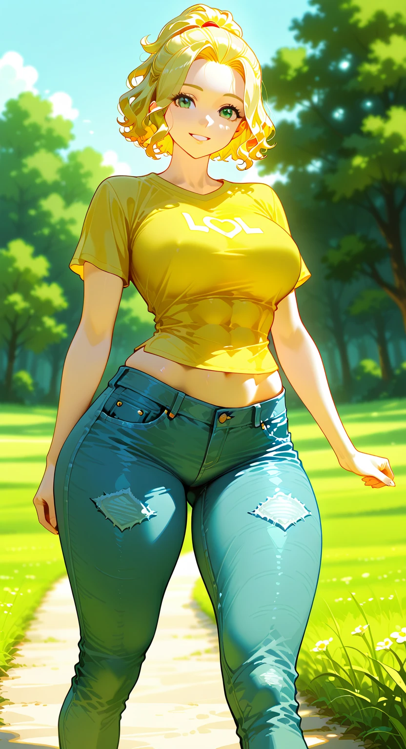 (best quality,4k,8k,highres,masterpiece:1.2),ultra-detailed,(realistic,photorealistic,photo-realistic:1.37),HDR,UHD, ((misty)), character, studio lighting,ultra-fine painting,sharp focus,physically-based rendering,extreme detail description,professional,(orange hair), (gigantic breasts), side short ponytail, ((red suspenders)), ((yellow tank top)), short blue shorts, vivid colors,bokeh,portraits,soft colors,warm lighting,glowing skin,delicate features,expressive eyes,sensual lips,flawless complexion,subtle makeup,feminine posture,ethereal atmosphere,dreamy summer vibes,golden hour lighting,flowing dress,gentle breeze,warm sunlight,playful smile,graceful movement,seamless integration between subject and background,subtle texture,filmic aesthetic,romantic mood,elaborate hairstyles,graceful gestures,curve-hugging outfit,vibrant color palette,soft focus,romantic ambiance,lush greenery,stone architecture,beautifully adorned columns,timeless setting. massive tits, underboob, red choker, red suspenders, huge lips, thigh highs, platform pumps, slutty, bimbo, belly button piercing, huge hoop earrings, g-string, pierced nipples