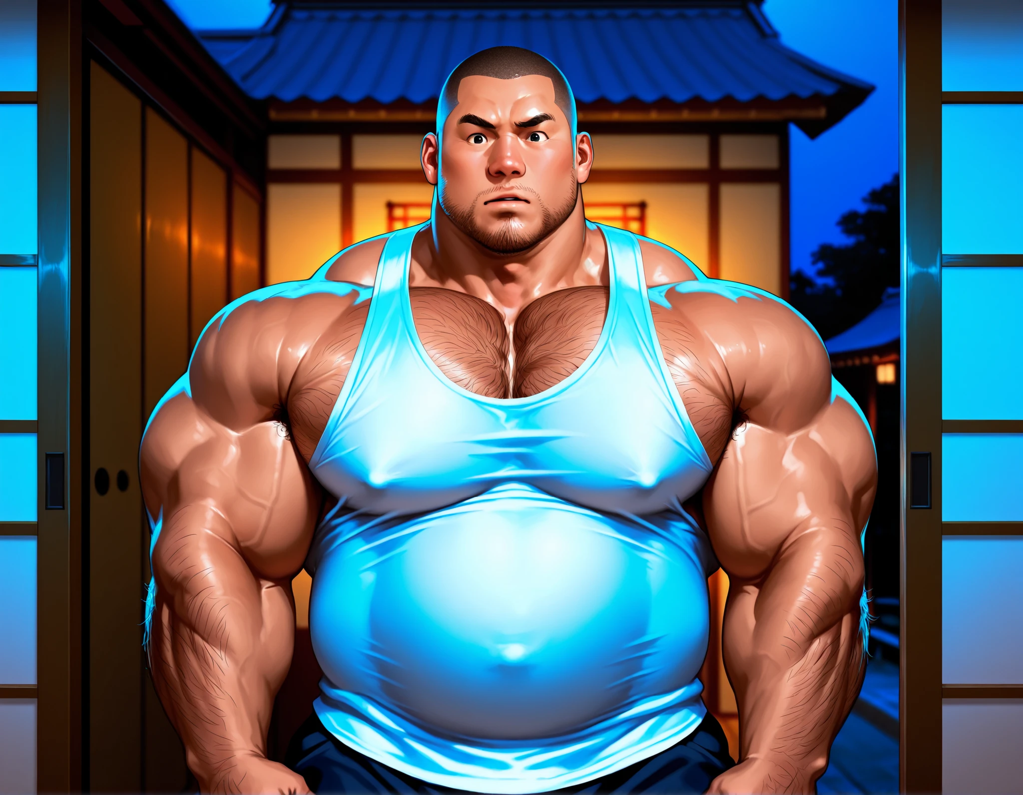 A handsome Asian actor,30 years old,Tall and handsome, Toned body,short hair, O-Shaped Beard,Perfect body, Dark and shiny skin,Smooth skin,The body is hairless,Muscle bulge, Muscular, Very large pectoral muscles,Very sexy abdominal muscles,Very well-developed leg muscles,Huge concave and convex area,Brightens oily skin,Wearing a gold leather shiny thong,Handsome face, Correct and accurate male body proportions, Ultra-high-definition 4K picture quality。