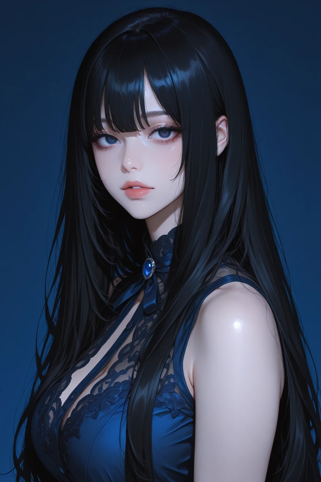 (master part), olhos expressivos, best quality, pose elegante, cabelos pretos, rosto perfeito, franja cobrindo a testa, peitos grandes, bunda grande, sexy looking, model, lo gothic, MILF, Sadako, franja cobrindo os olhos, pale skin,