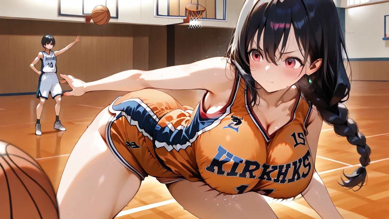 A woman in a black and yellow uniform is posing for a photo, Wearing a volleyball jersey, Physically sporty, Japanese Model, mayuri shiina, Chiho ashima, Indoor shooting, For whom?, Tight black tank top and shorts, Chiho, Yoshitomo Nara, Sports bra and shirt, kiyoko suzuki