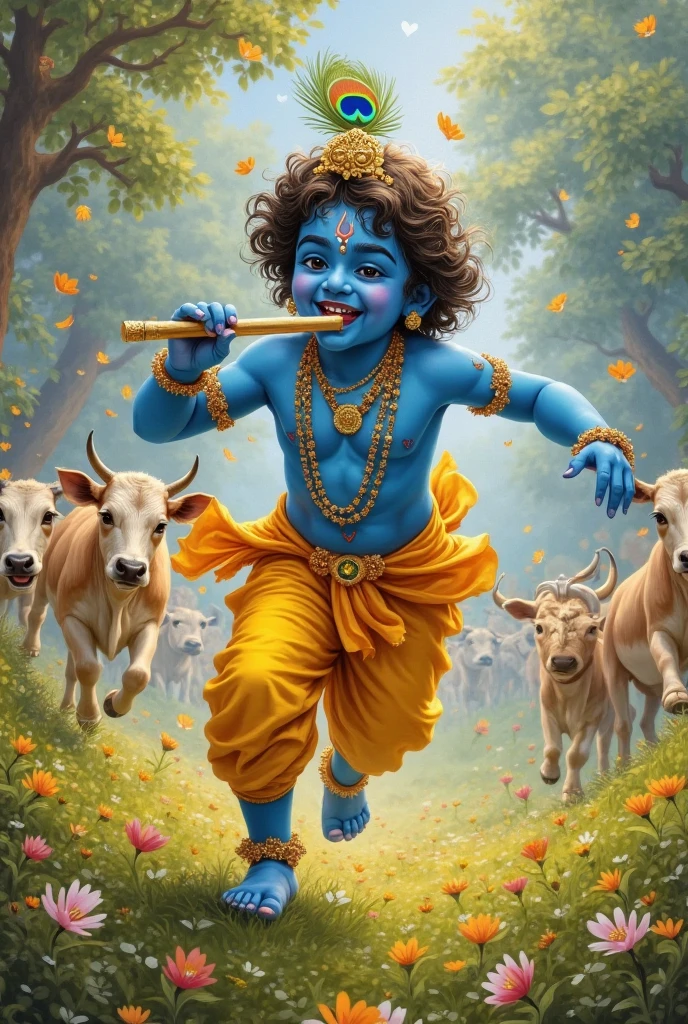 छोटे कृष्ण भगवान के 10 गैया के साथ में खेलते हुवे  फोटो